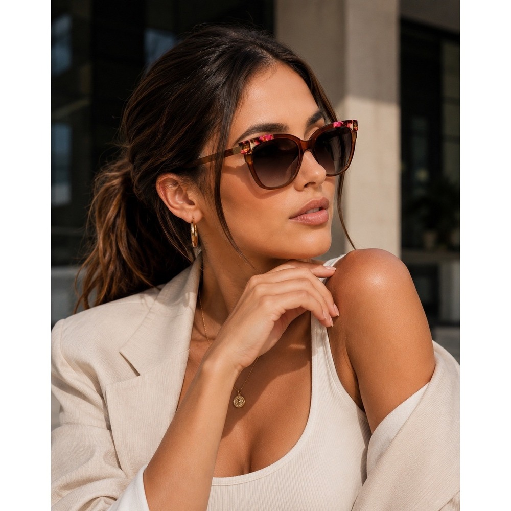 Oscar de la Renta Allure Sunglasses Brown Pink Tortoise Gold Elegant New‎
